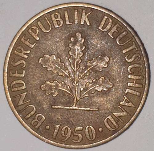 1950 F - 10 PFENNIG - TEN PFENNIG - GERMANY - FEDERAL REPUBLIC - (Brass Clad Steel) KM# 108